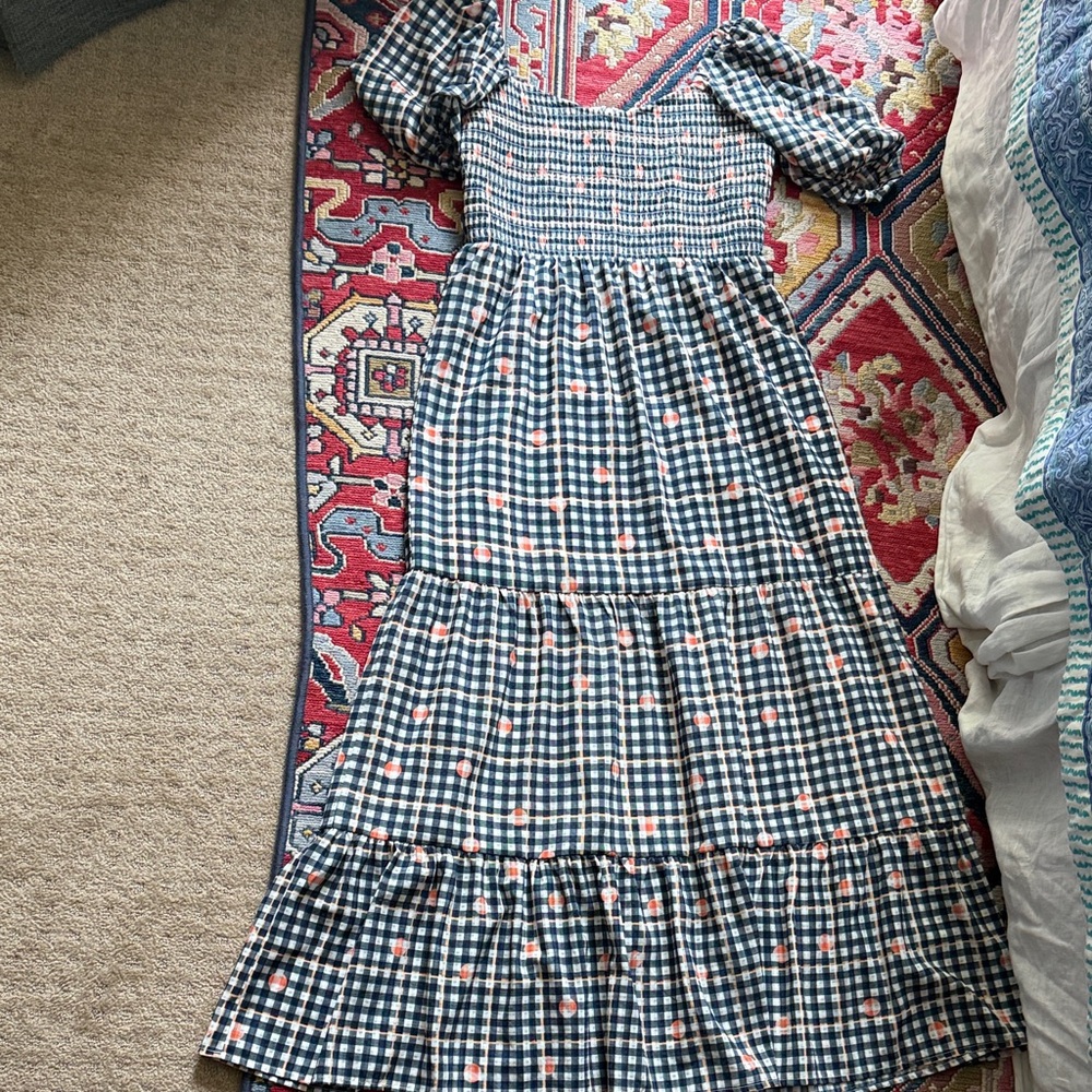 Donna Morgan Navy and White Gingham Midi Dress